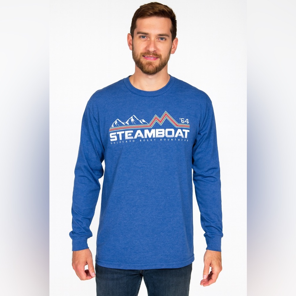 Steamboat Springs Colorado Long Sleeve Tee Blue Mountain Graphic Large - Picture 6 of 10